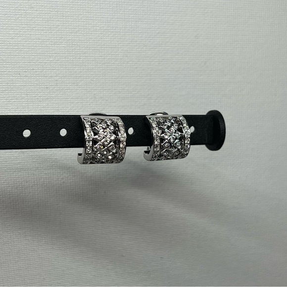 Vintage Silver Tone Rhinestone Hoop Clip On Earrings - Picture 8 of 9